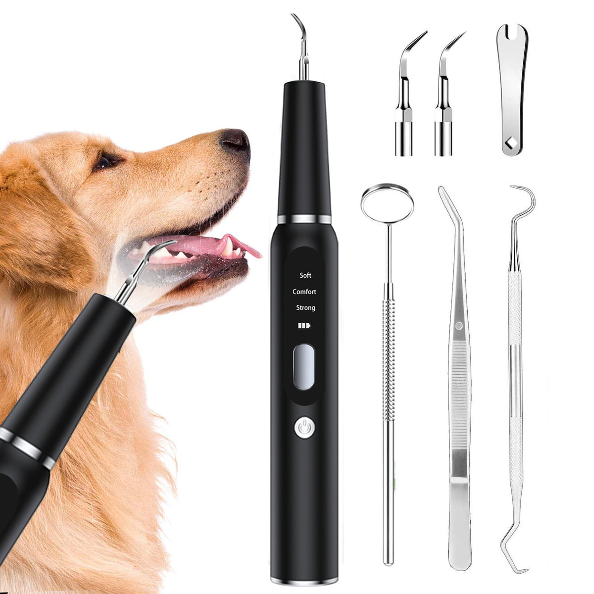 Ultrasonic Pet Tooth Cleaner for Dogs and Cats, Three-Piece Home Dental Care Set