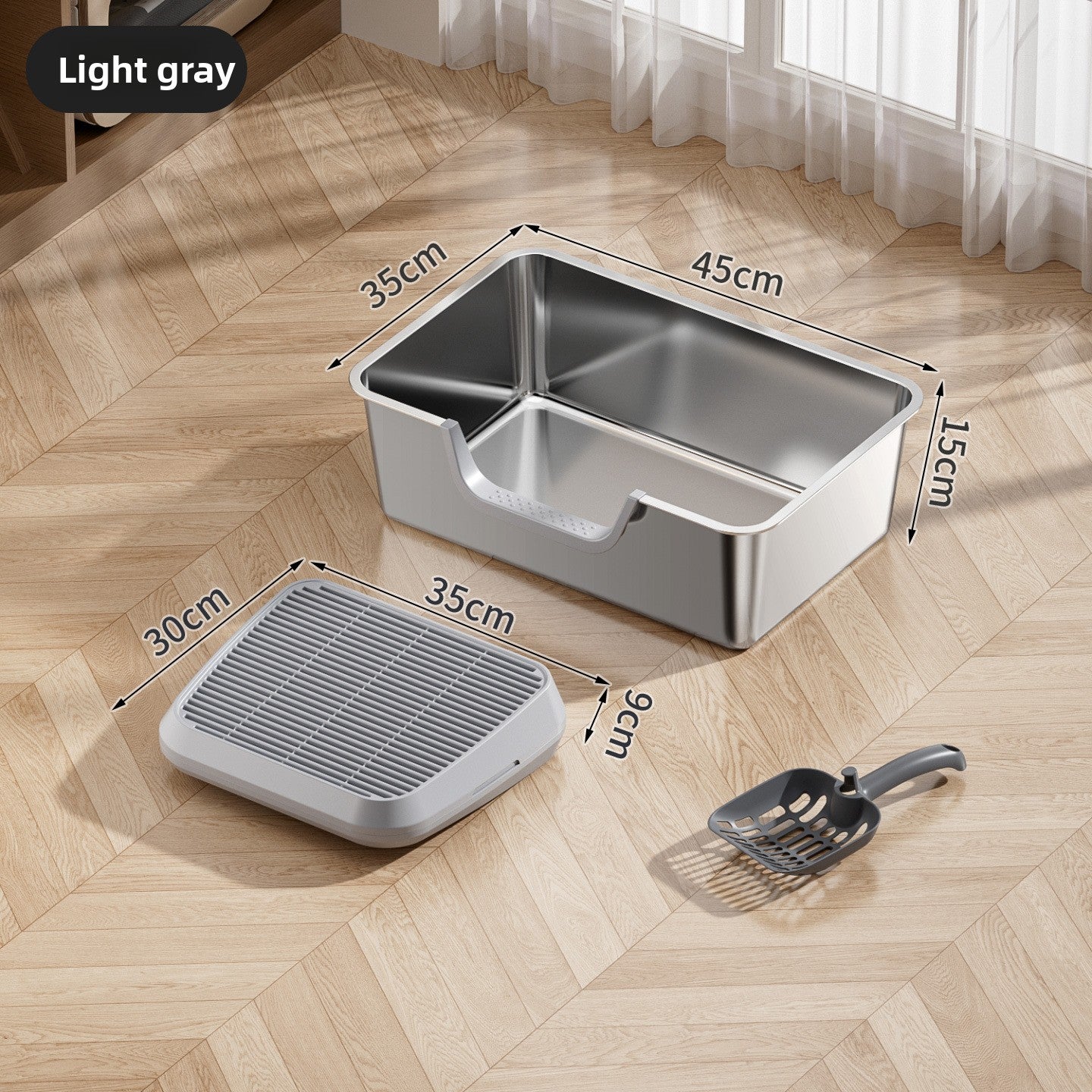 Stainless Steel Cat Litter Box, Front or Side Opening Anti-Splash