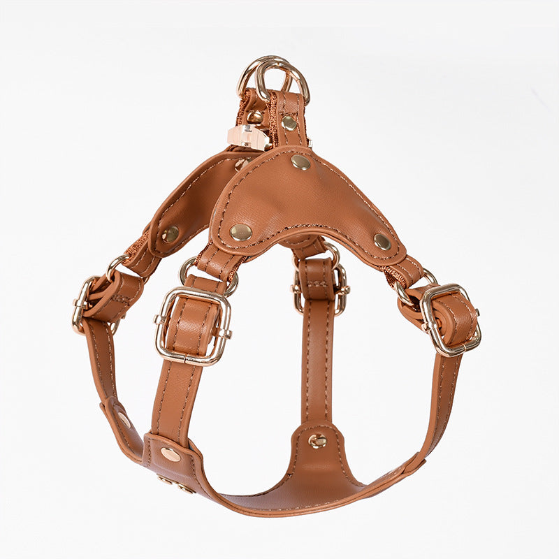 Soft leather look dog harness in deer brown