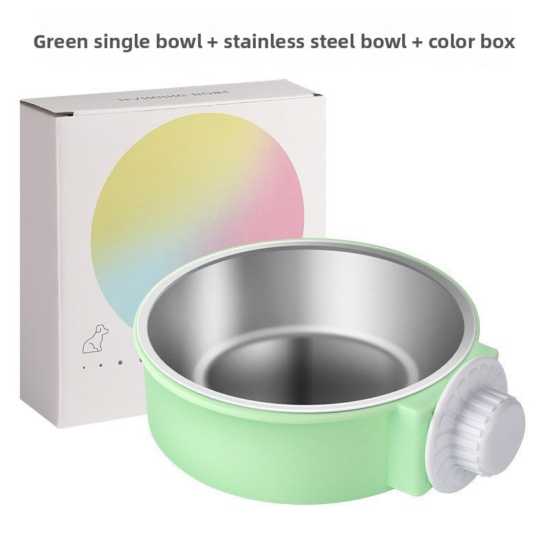 Hanging cage pet bowl with stainless steel insert