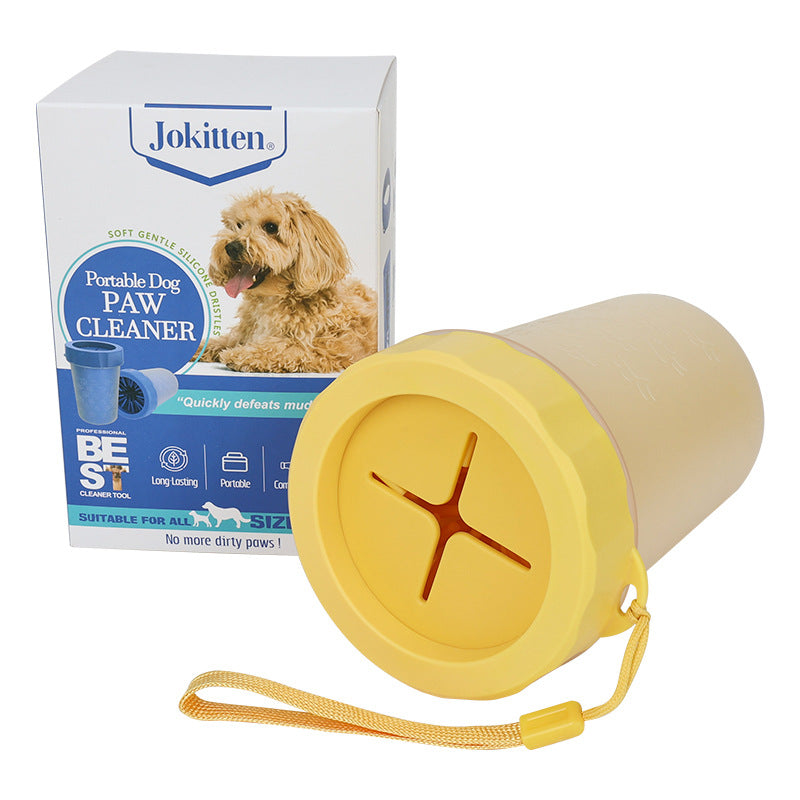 Deep Dog Paw Cleaner Cup with Soft Bristles, Towel Option