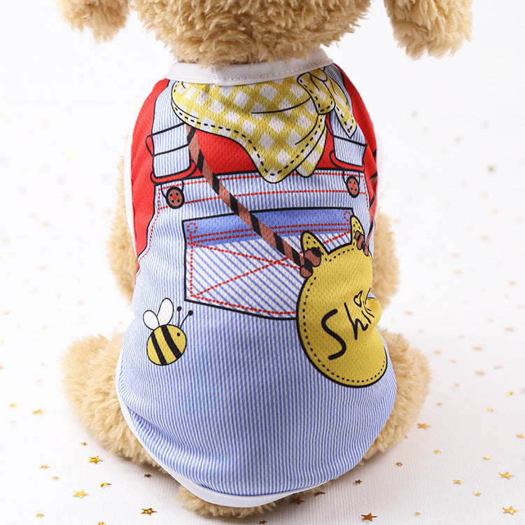 Breathable mesh summer pet vest for dogs and cats, in a home setting