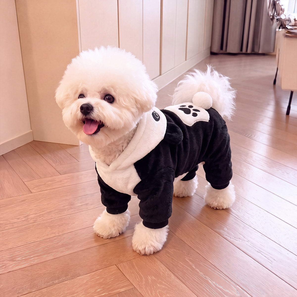 Coral fleece panda costume for small dogs and cats