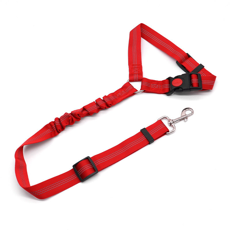 Elastic dog car seat belt lead in red with metal clip
