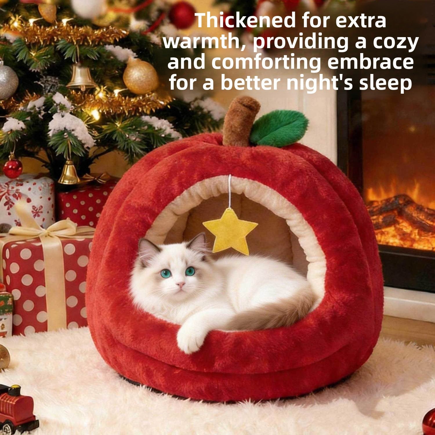 Plush semi enclosed cave style cat bed for cats and small dogs, view 1