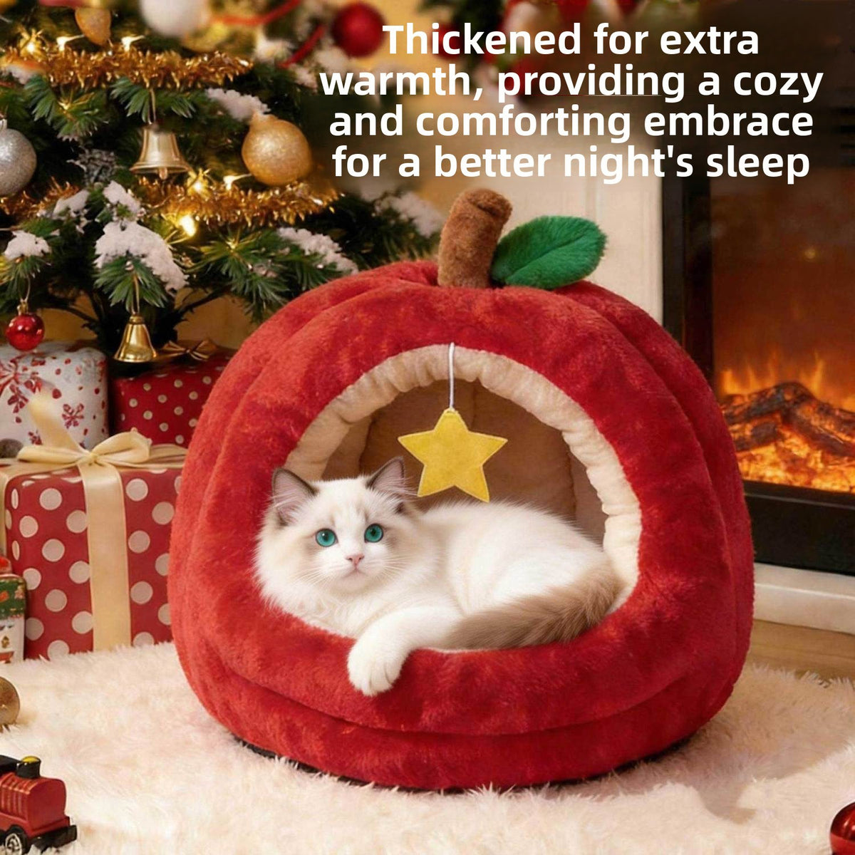 Plush semi enclosed cave style cat bed for cats and small dogs, view 1