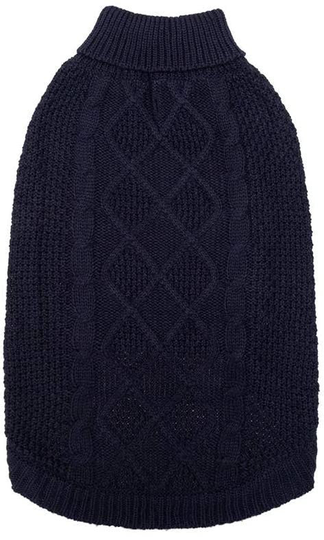Cable knit roll neck dog jumper in wool knit in Navy Blue, close-up detail