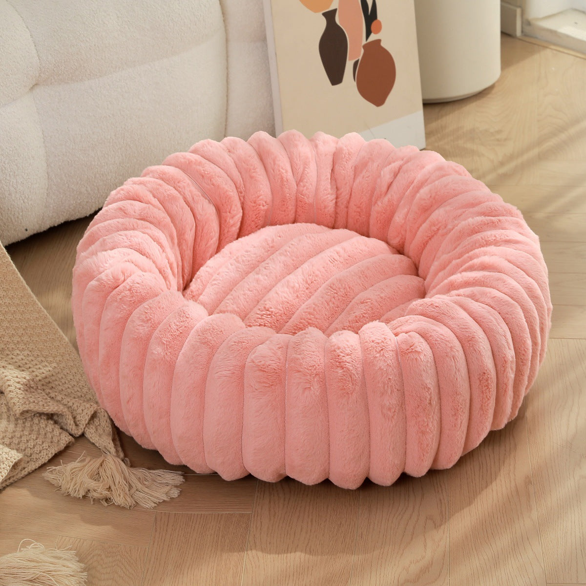 Plush round faux fur pet nest for cats, photo 31 of 80
