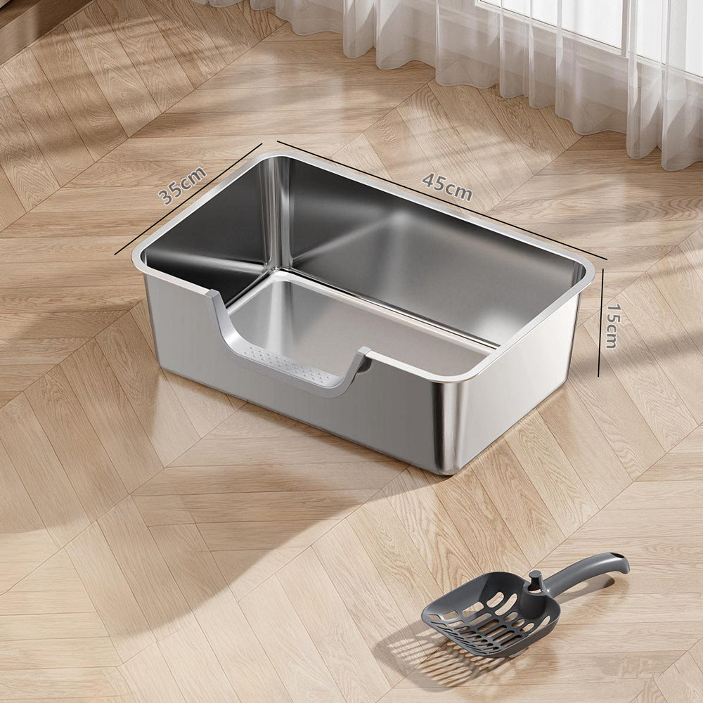 Stainless Steel Cat Litter Box, Front or Side Opening Anti-Splash
