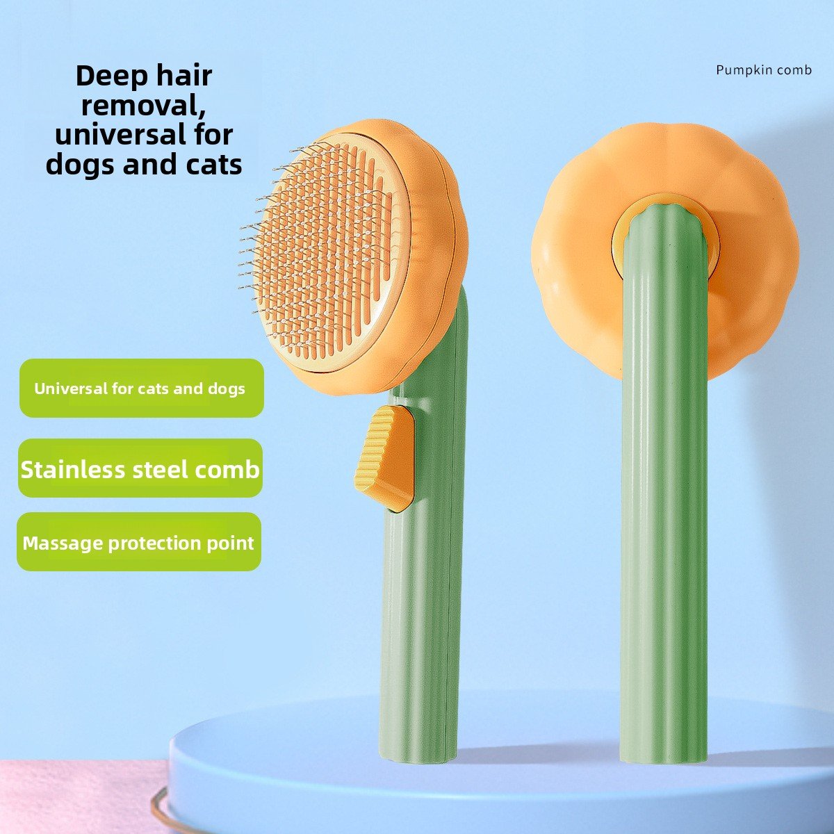 Pumpkin handle pet comb with stainless steel teeth, photo 1 of 8