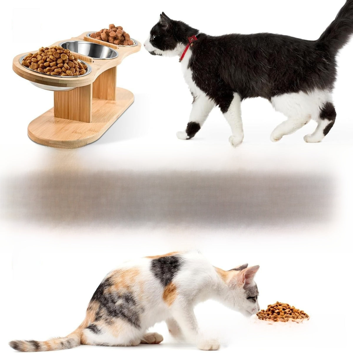 Raised wooden pet bowl stand, main product photo