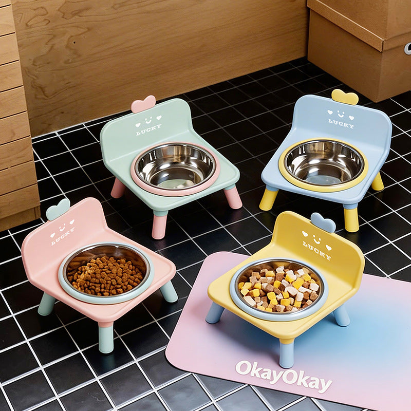 Anti-Spill Square Ceramic Pet Bowl with Raised Stand in Four Light Colours