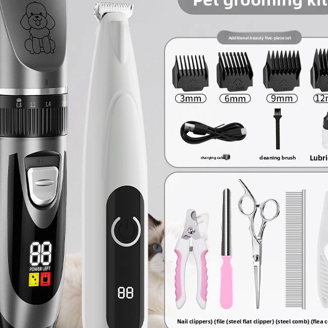Rechargeable Pet Hair and Paw Trimmer with Dual LCD Display