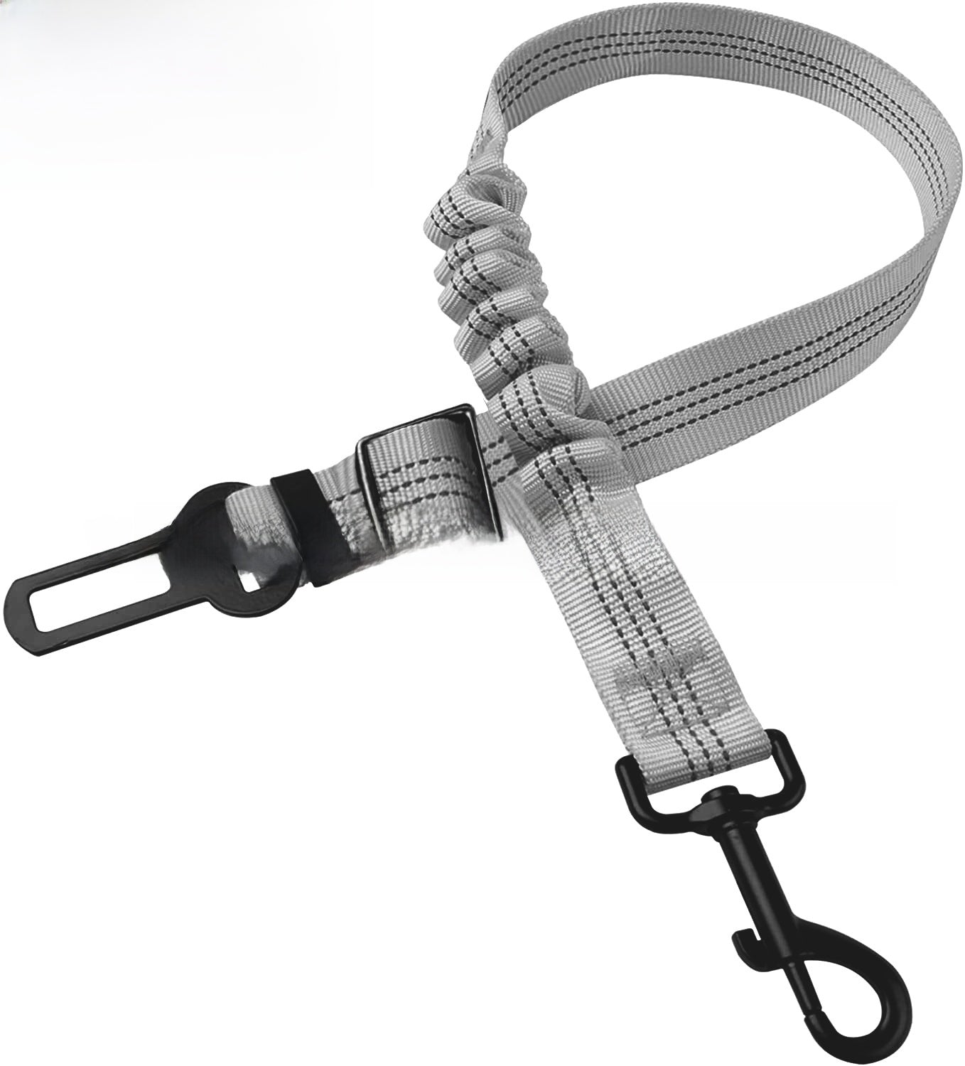 Elastic dog car seat belt lead with reflective strip in red