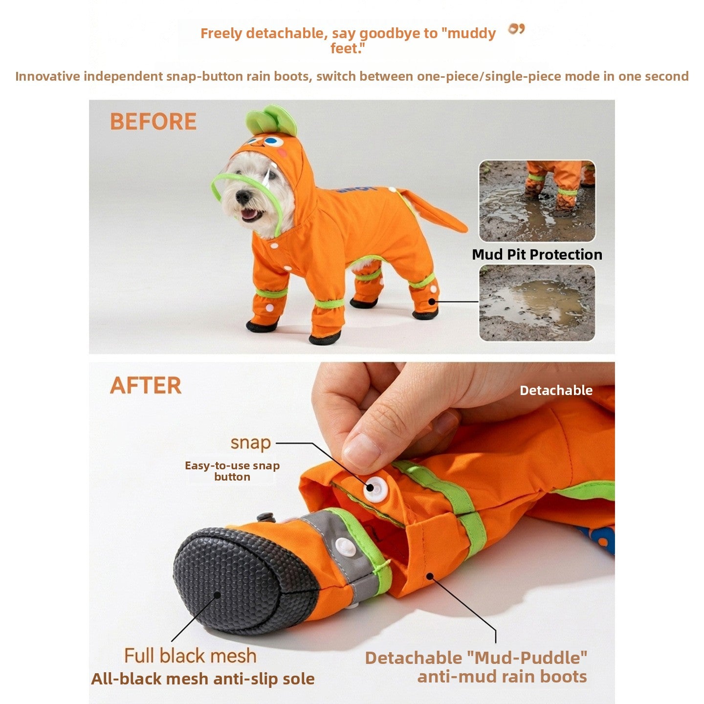 Four leg waterproof dog raincoat, available in 15 styles, image 2