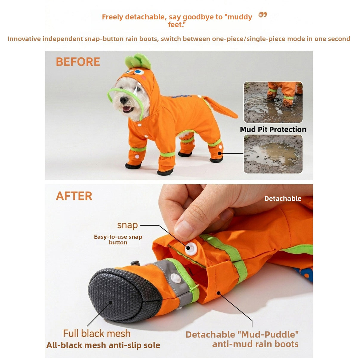 Four leg waterproof dog raincoat, available in 15 styles, image 2
