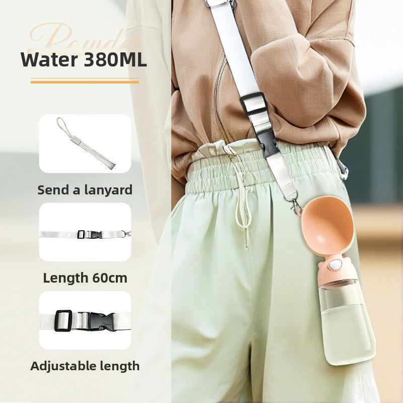 Portable dog water bottle cup with leakproof seal in Pink Flagship with Strap, front view