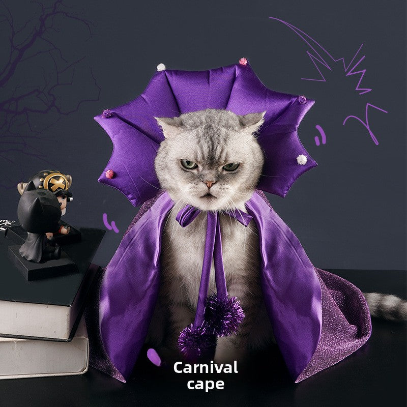 Halloween purple bat cloak for cats and dogs in Purple Cloak, front view