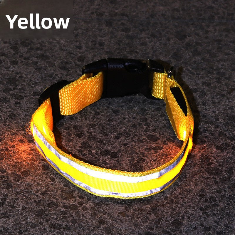 Light up dog collar with reflective strip glowing at night, product image 22