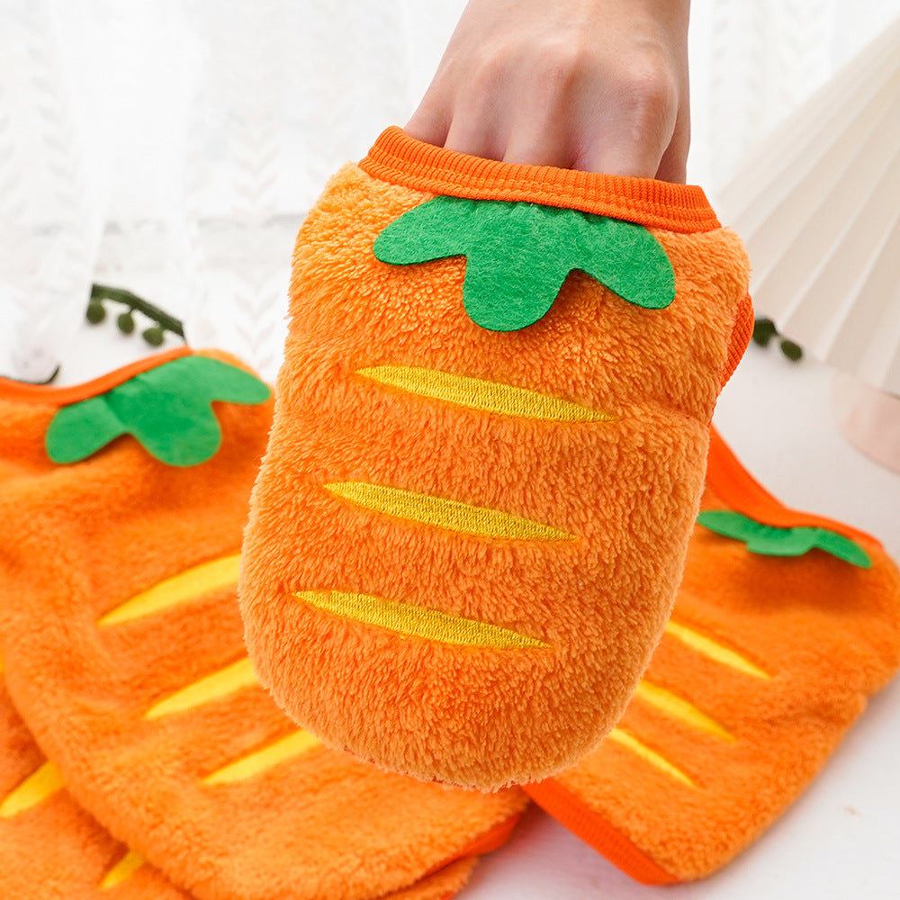 Orange carrot fleece vest for small dogs, product image 2