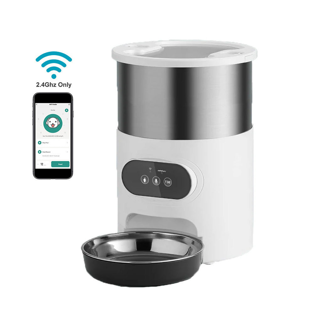 Stainless Steel Smart Pet Feeder with App Control, Timed Portions, Single or Double Bowl