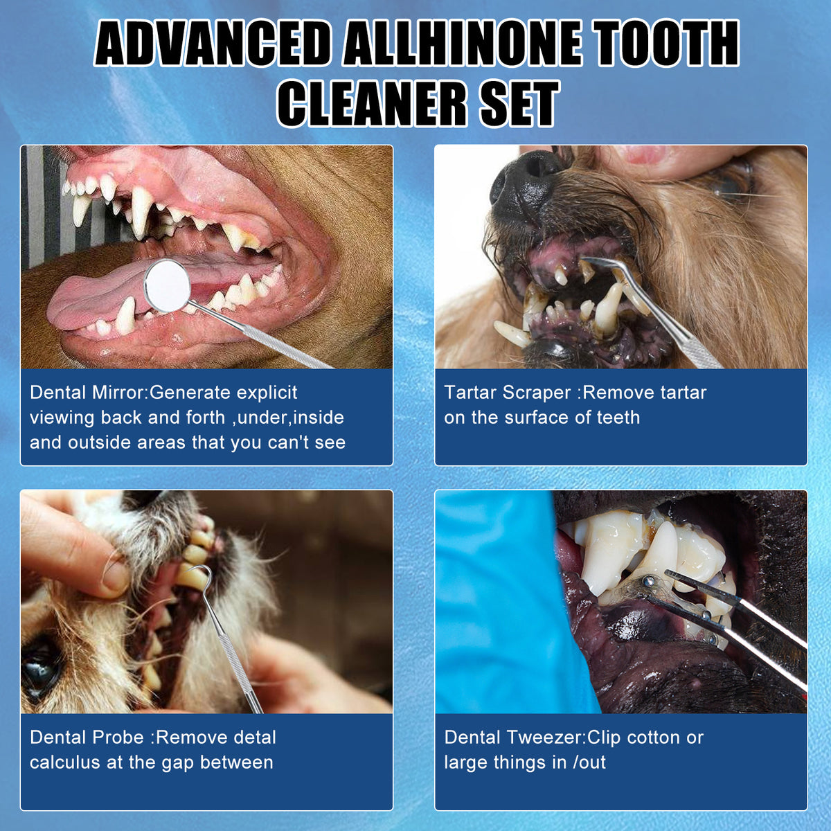 Ultrasonic Pet Tooth Cleaner for Dogs and Cats, Three-Piece Home Dental Care Set