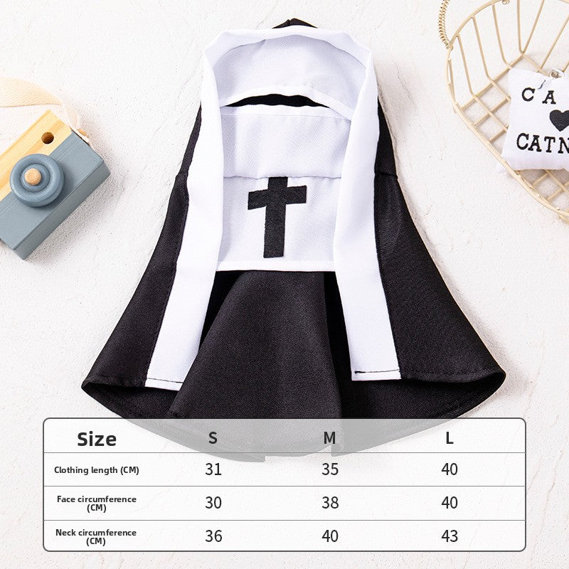 Cat dressed in a funny black and white nun costume