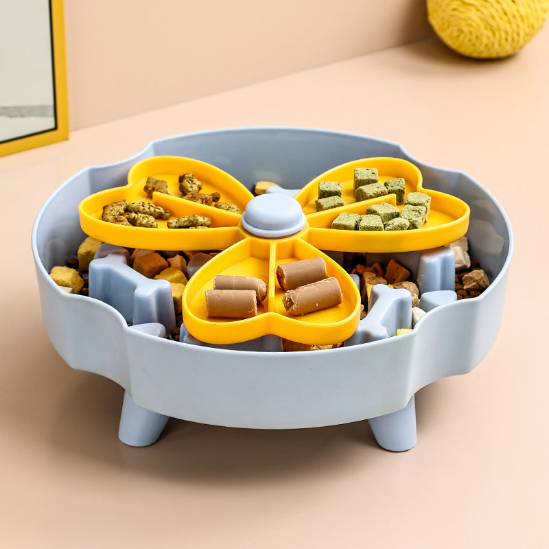 Dog puzzle slow feeder bowl in Windmill, Blue and Yellow