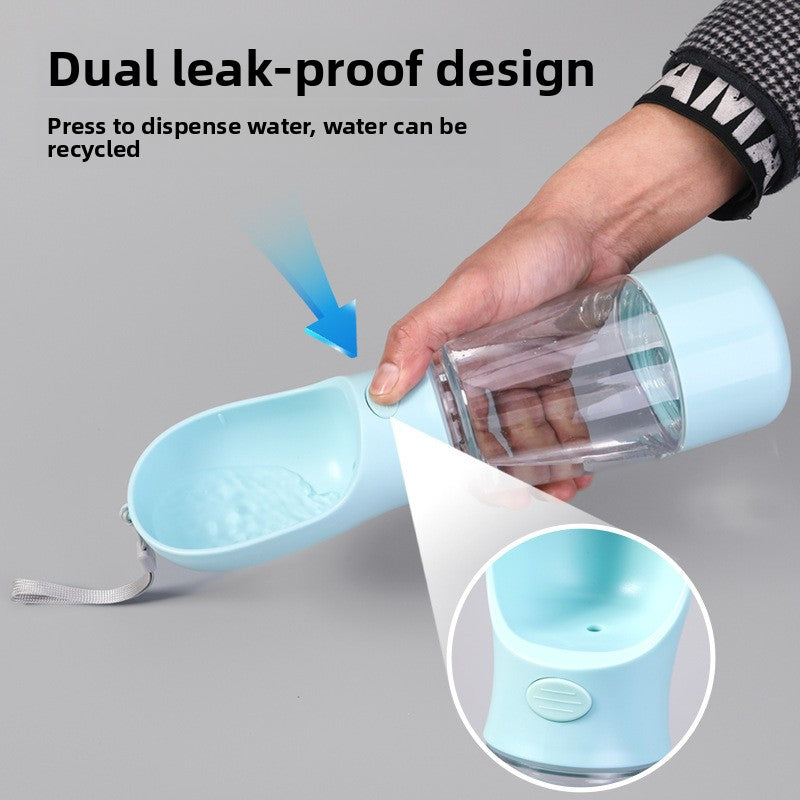 Three-in-One Pet Water Bottle with Food Container, Waste Bin and Carry Strap for Walks