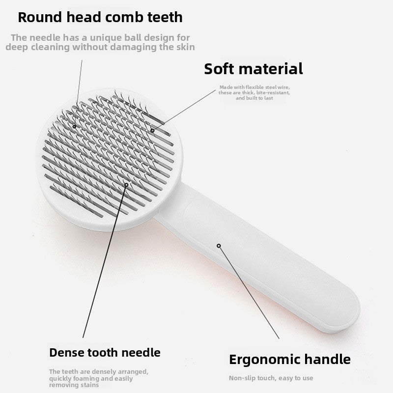 Self-Cleaning Pet Comb with Stainless Steel Pins for Dogs and Cats