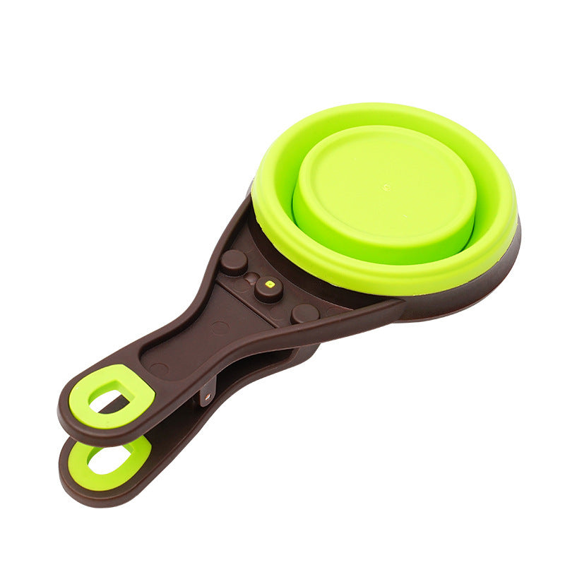 Foldable Silicone Pet Food Bowl with Scoop and Measuring Cup, Portable in Green or Pink