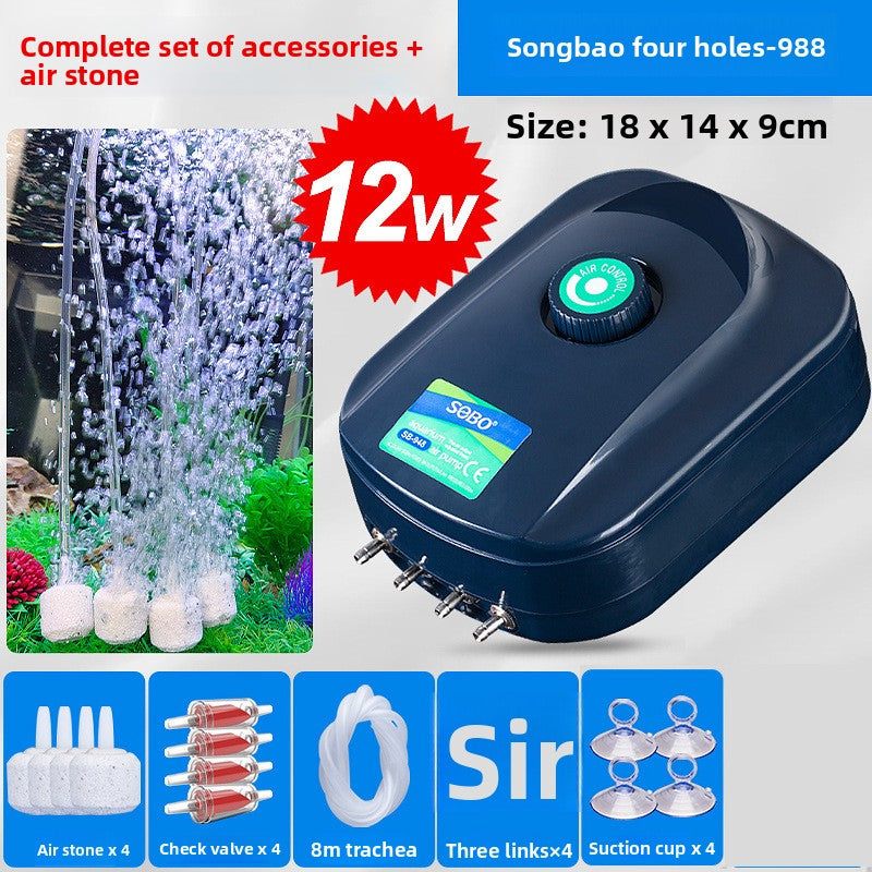 Quiet two outlet aquarium air pump with air stones and tubing, view 14