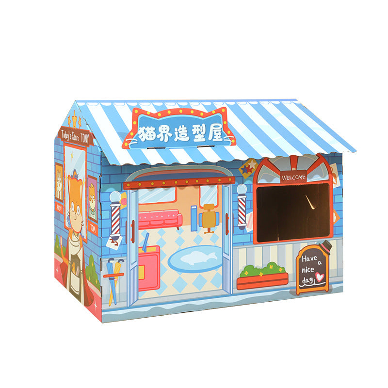 Themed corrugated cardboard cat scratch house and playhouse, view 5