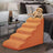 Orange foam dog stairs size chart with 2 to 5 step options