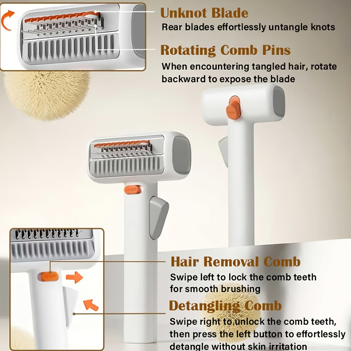 Two-in-One Pet Detangling Brush with Push-Button Fur Release