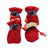 Anti-slip waterproof dog shoes with reflective strips in Red Thick Plush, in a home setting