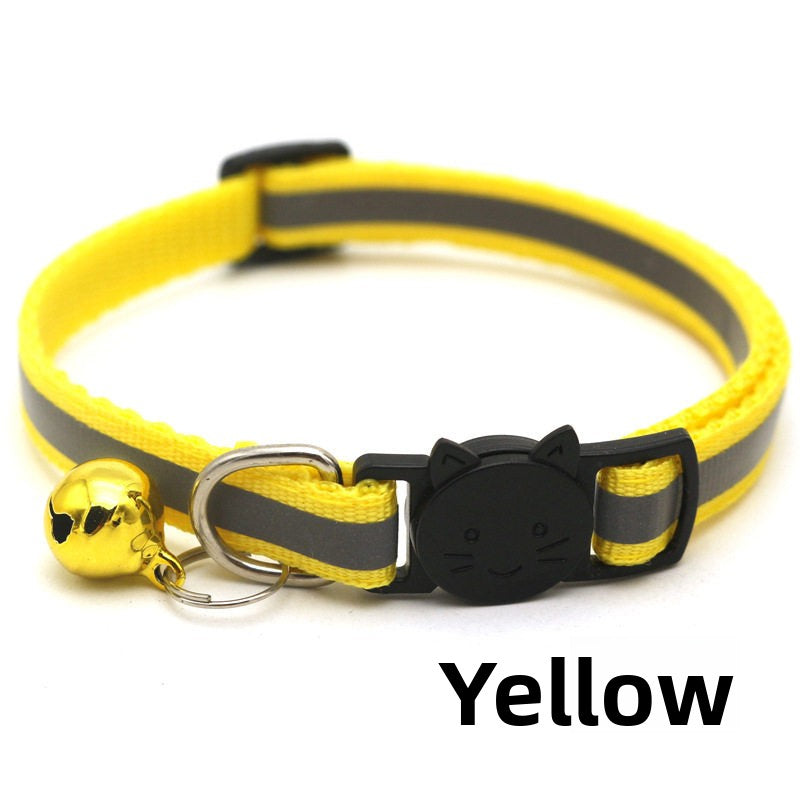 Striped reflective cat collar with bell, ideal for everyday use