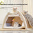 Solid wood enclosed cat tent with sisal scratching pad, view 1