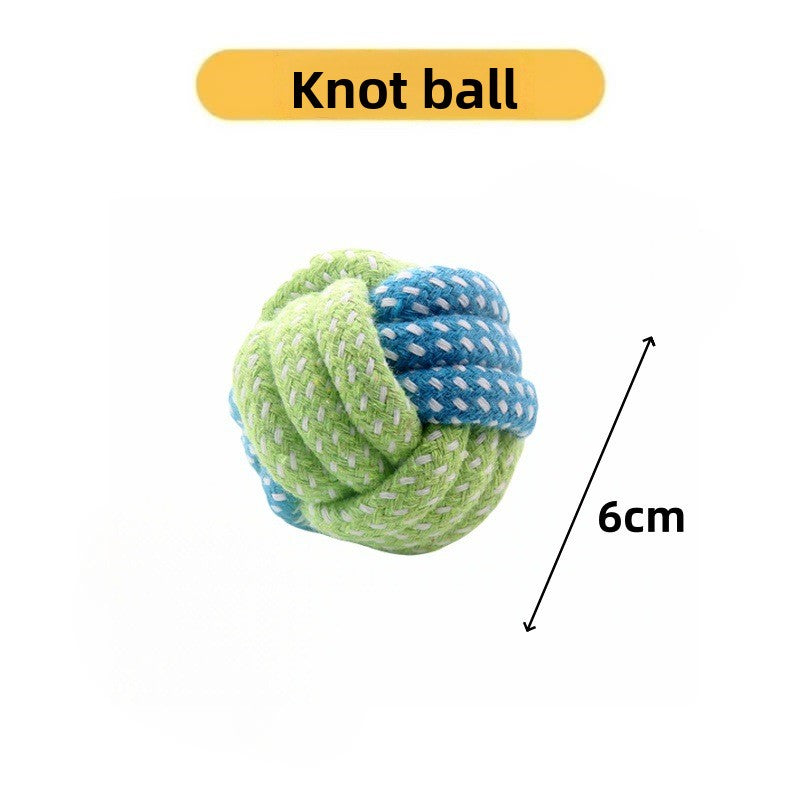 Assorted knotted cotton rope dog toys in sixteen fun designs