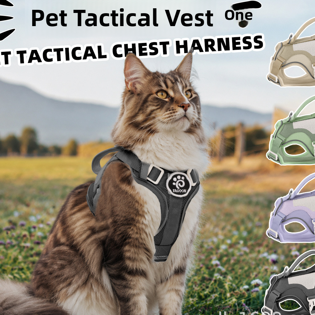 Reflective nylon harness for cats and small dogs in olive green, product image 1