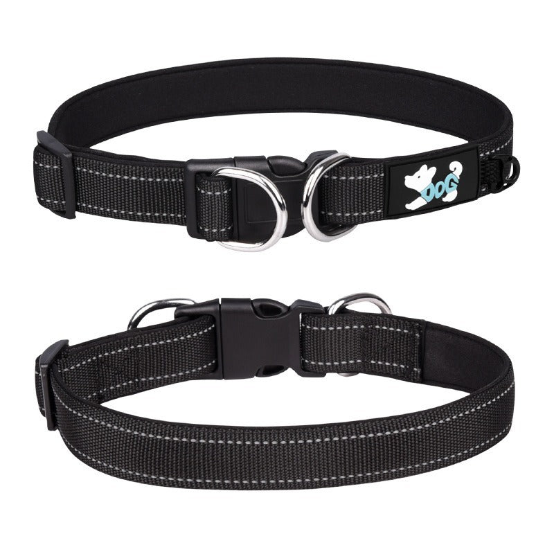 Reflective padded dog collar with locking buckle in Orange, front view