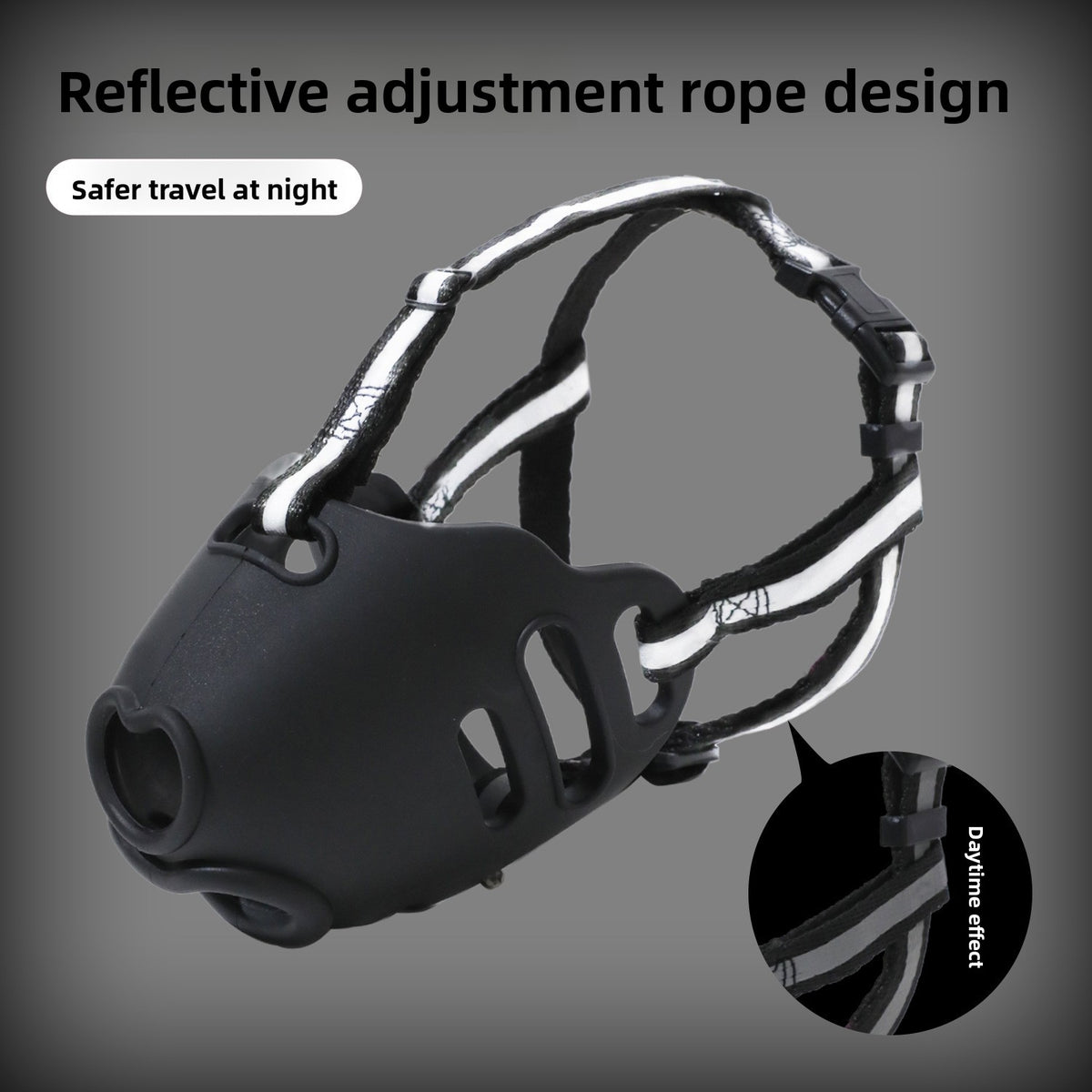 Reflective dog muzzle with heart pattern and adjustable strap, product image 2