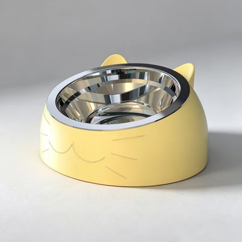 Stainless Steel Pet Food Bowl with Slanted Opening and Non-Slip Silicone Base, 100ml