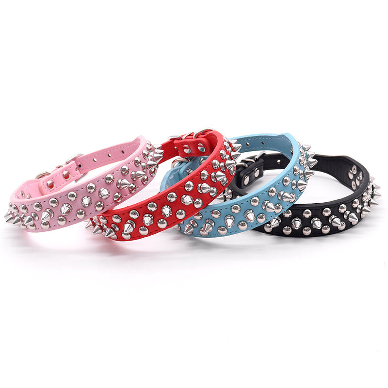 Punk-style studded PU dog collar, ideal for everyday use