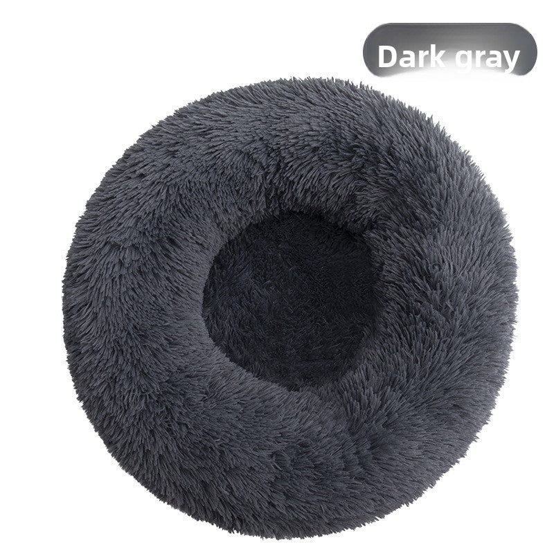 Light brown washable plush round pet bed with anti-slip base, photo 63