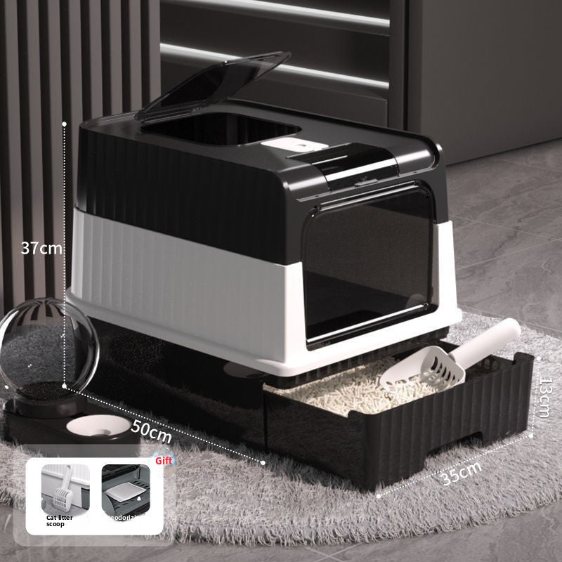 Fully Enclosed Cat Litter Box with Drawer and Dual Doors