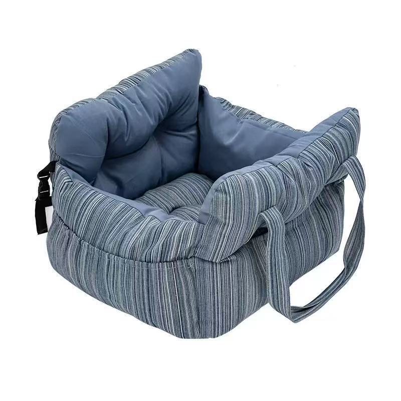 Dark grey padded dog car booster seat bed with strap, view 33