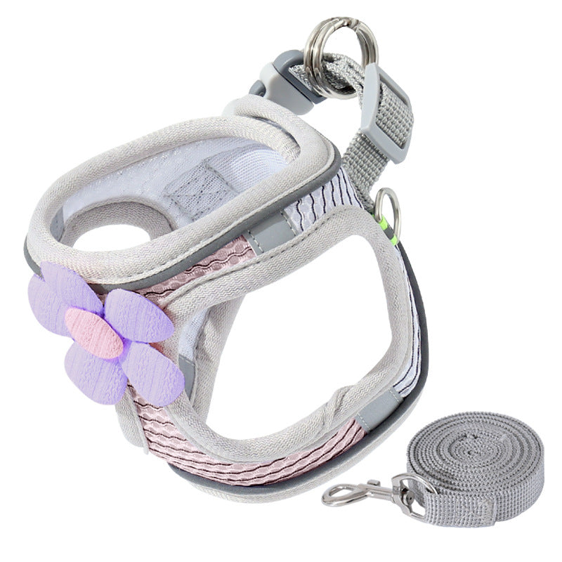 Pink floral mesh vest harness for cats and small dogs, view 18