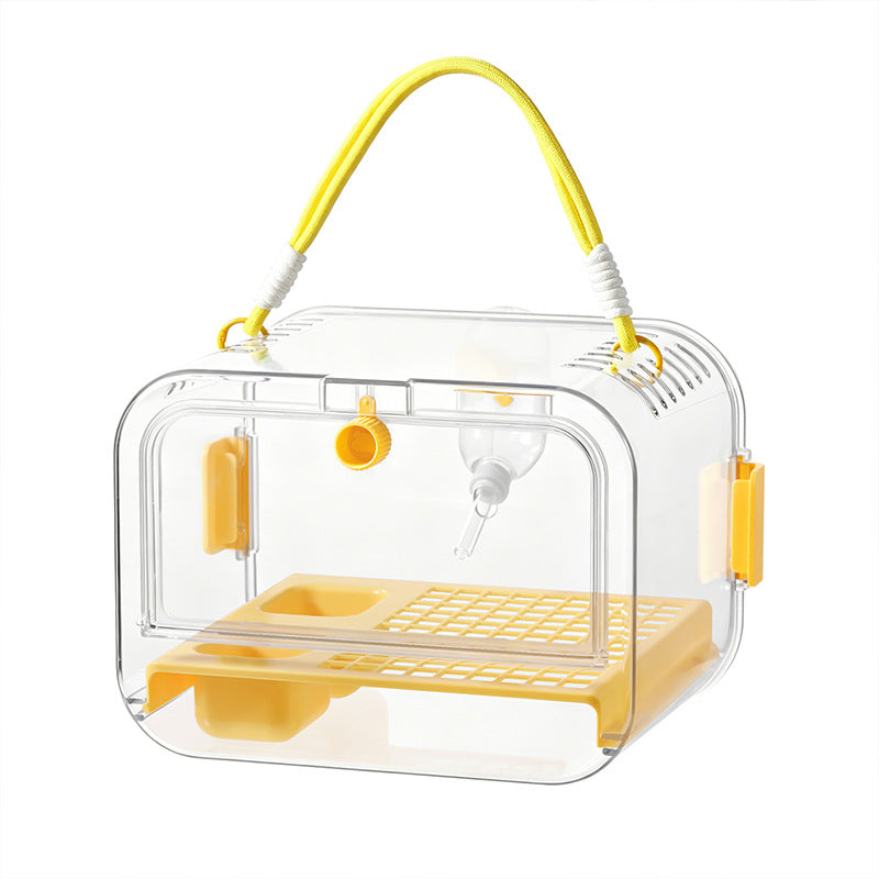 Clear portable bird travel cage with purple trim, view 4