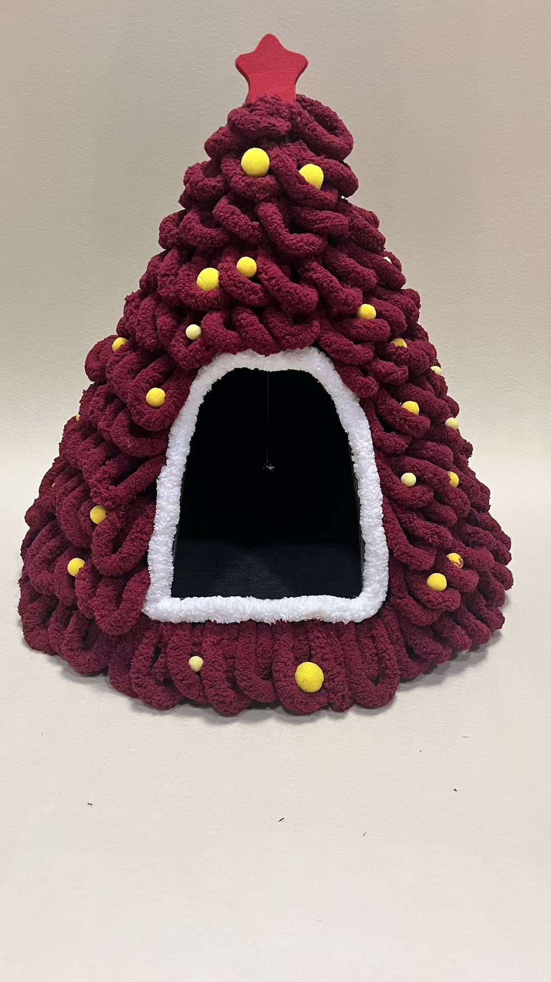 Felt tapered Christmas tree cat nest with hanging toy ball, product image 7